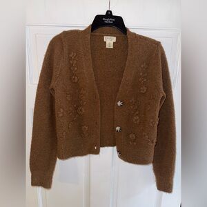 Jessica Simpson Brown Knit Women’s Cardigan With Floral Accents